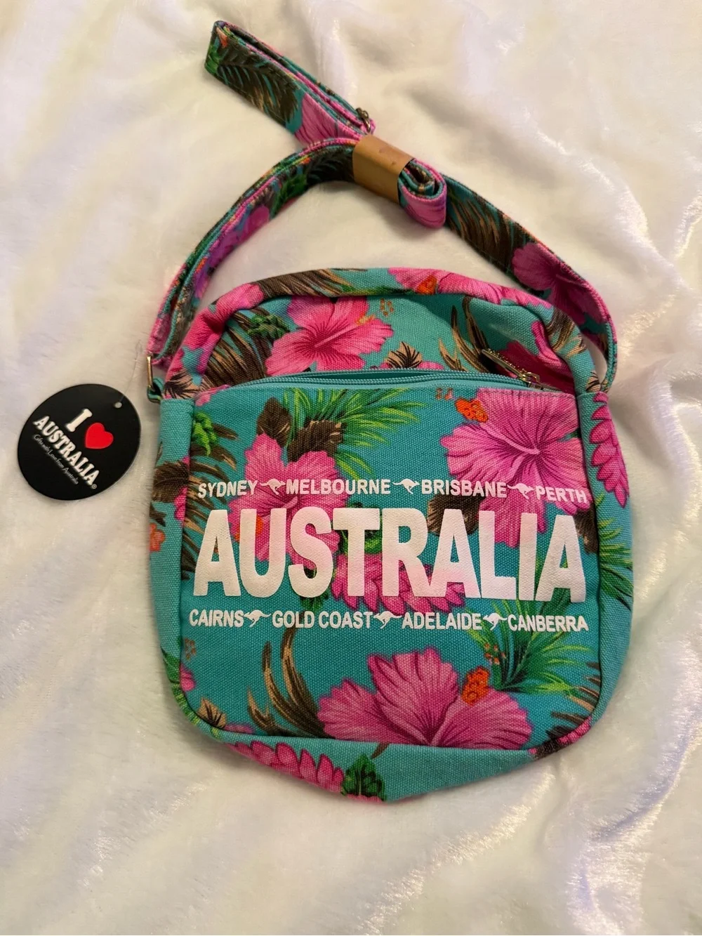 Australia Floral Crossbody Bag - Turquoise & Pink - Picture 1 of 5